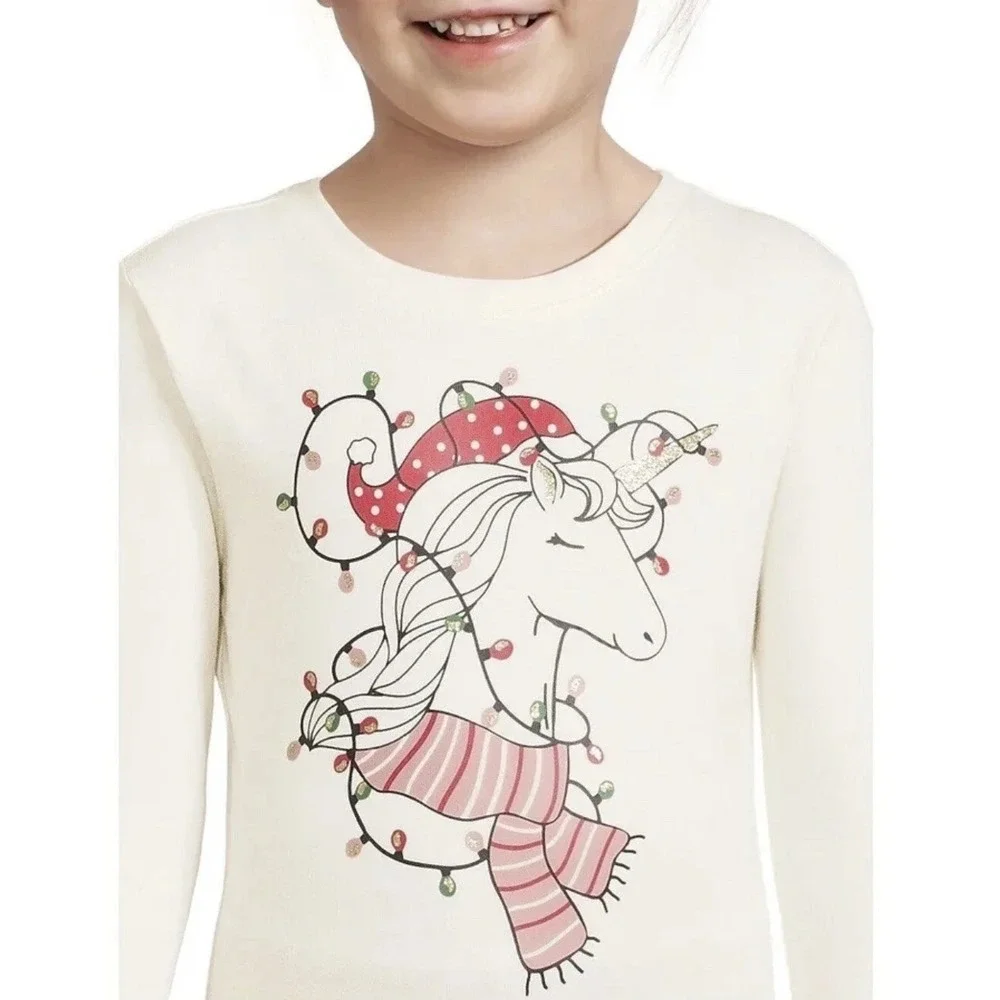 Holiday Time Girls Long Sleeve Unicorn Santa Hat Size M 7-8 NWT